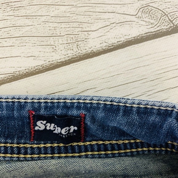 Womens Silver Aiko Rivets Flap Pocket Capri Denim Blue Jeans Sz W 30 L 22 - Picture 7 of 9